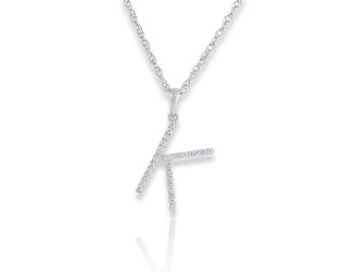 PARIKHS Diamond Initial 'K' Pendant Necklace in 18k White Gold over Sterling Silver 0.10ct IJK-I2