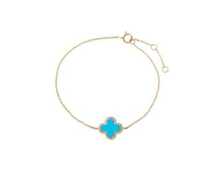 Diamond Pave Stone Clover Bracelet 14K Size 7"