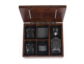 Whiskey Box with Decanter  - Dark Stain Parawood