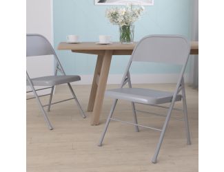 Triple Braced & Double Hinged Gray Metal Folding Chair - Commercial Chair
