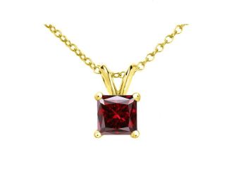 PARIKHS Red Princess cut Soliatire Diamond Pendant 14k Yellow Gold 0.20ct