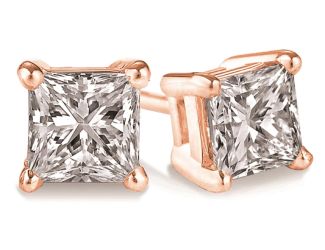PARIKHS Princess cut Popular Diamond Stud 10K Rose Gold 0.10ct IJK Color, I2 Clarity