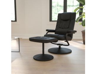 Contemporary Black LeatherSoft Multi-Position Recliner &Ottoman w/ Wrapped Base