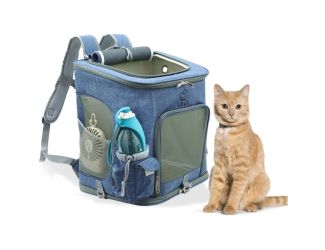 Pet Backpack for 22 Lbs. Dogs and Cats with Suitcase Strap and Storage Pockets, Blue
