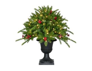 3-Ft. Porch Tree in Black Pot with Red Berries and Warm White Lights