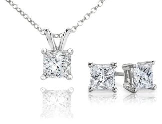 Certified PARIKHS Princess Cut Prestige Diamond Set 14K White Gold 0.30ct IJ Color, SI1 Clarity