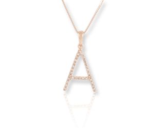 PARIKHS Diamond Initial Pendant Alphabet 'A' in 10K Rose Gold 0.10 ct , IJK color - I3 clarity