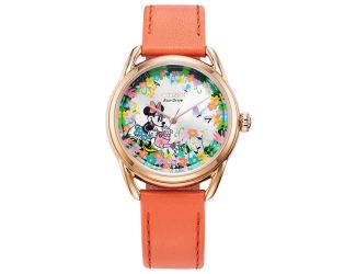 Ladies Minnie Mouse  Leather Strap, Silver-White dial