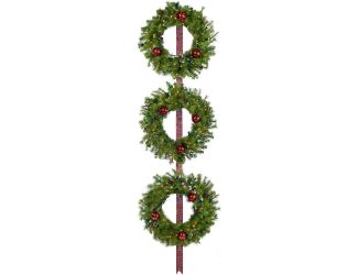 Set of 3 Holly Berry 24-In. Wreaths with Ornaments and 150 Battery-Operated LED Lights for Indoor an