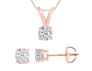 Certified PARIKHS Round Privilege Diamond Screw back Set 14K Rose Gold 0.85ct HIJ Color, VS2 Clarity