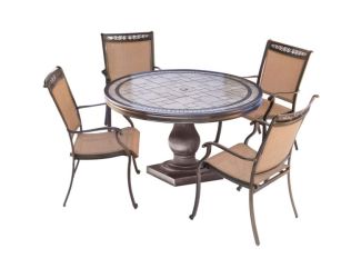Fontana 5-Piece Outdoor Dining Set with Four Sling Dining Chairs and a 51 In. Tile-top Dining Table