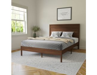 Solid Wood Platform Bed with Headboard and Wooden Slats in Gray - Queen