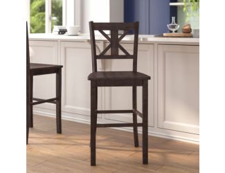 Commercial Grade Wooden Bar Height Stool in Antique White Wash, Set of 2