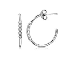 PARIKHS Rhodium Plated Loop Earring with Round CZ in 925 Sterling Silver