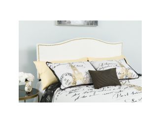 Upholstered Full Size Arched Headboard with Accent Nail Trim in White Fabric