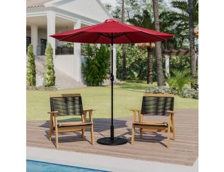 Red 9 FT Round Umbrella - 1.5" Diameter Aluminum Pole - Crank and Tilt Function