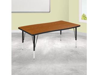 28"W x 47.5"L Rectangular Wave Collaborative Oak Kids Adjustable Activity Table