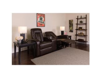 2-Seat Push Button Motorized Reclining Brown LeatherSoft Seating Unit