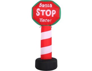 3.5-Ft. Tall Prelit "Santa Stop Here" Sign Inflatable
