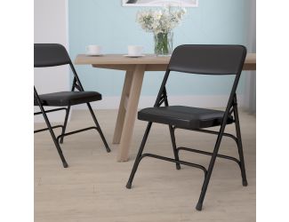 Curved Triple Braced & Double Hinged Black Vinyl Metal Folding Chair