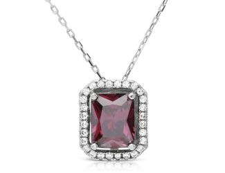 PARIKHS Rhodium Plated Purple Square Halo Pendant with chain in 925 Sterling Silver