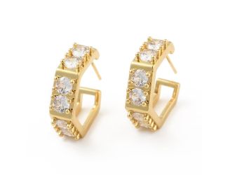 Cubic Zirconia Hexagon Stud Earrings