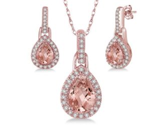 Morganite and Diamond Earrings and Necklace Set