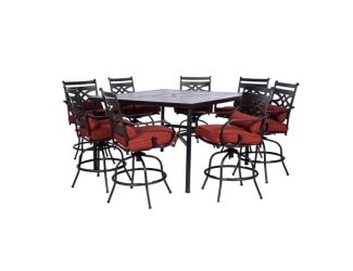 Montclair 9-Piece High-Dining Set in Chili Red with 8 Counter-Height Swivel Chairs and 60-Inch Squar