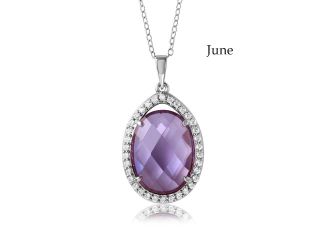 PARIKHS Rhodium Plated Oval CZ June Birthstone Necklace in 925 Sterling Silver