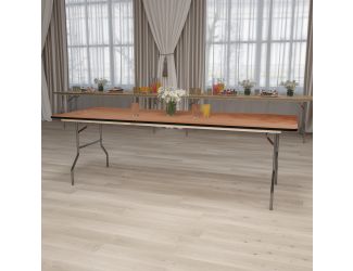 8-Foot Rectangular Wood Folding Banquet Table with Clear Coated Finished Top