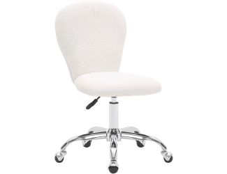 Critter Sitters Emmy Faux Fur Swivel Office Chair, White/Chrome
