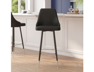 Commercial Black LeatherSoft Bar Height Stools with Chrome Accents - 2 Pack