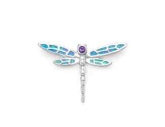 Sterling Silver, CZ & Blue Opal dragonfly necklace