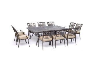Traditions 11-Piece Dining Set in Tan with Ten Stationary Dining Chairs and an Extra-Long Dining Tab