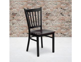 Black Vertical Back Metal Restaurant Chair - Mahogany Wood Seat