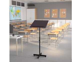 Adjustable Height Slanted Top Metal Lectern in Mahogany