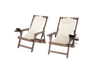 Romantic Collection - Canvas Sling Chair w/Beverage Holder, Set of 2 - Dark Brown, Beige