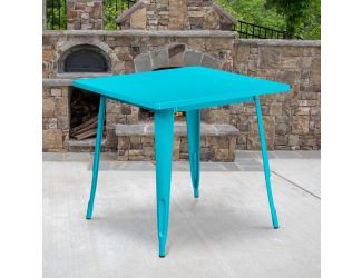 31.5" Square Teal-Blue Metal Indoor-Outdoor Table - Hospitality Furniture