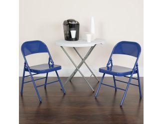 2PK Cobalt Blue Triple Braced & Double Hinged Metal Folding Chair - Event Chair