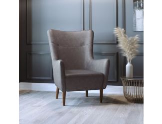 Commercial Wingback Accent Chair with Wooden Legs in Dark Gray Faux Leather