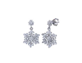 PARIKHS Rhodium Plated Dangling CZ Snow Flakes Earring in 925 Sterling Silver