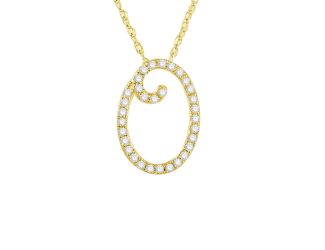 PARIKHS Diamond Initial Pendant Alphabet 'O' in 14K Yellow Gold over Sterling Silver 0.15ct , IJK-I3