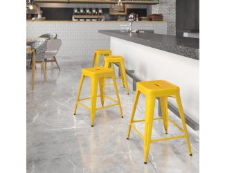Commercial Grade 24"H Backless Yellow Metal Indoor-Outdoor Counter Height Stool