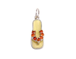 PARIKHS Rhodium Plated White Enamel Orange CZ Sandal Pendant with chain in 925 Sterling Silver