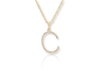 PARIKHS Diamond Initial 'C' Pendant Necklace in 18k Yellow Gold over Sterling Silver 0.10ct IJK-I2