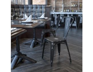 Distressed Black Metal Indoor-Outdoor Stackable Chair - Kitchen Furniture