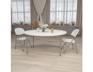 5-Foot Round Granite White Plastic Folding Table - Banquet / Event Folding Table