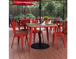 36" SQ Commercial Poly Resin Restaurant Table with Umbrella Hole - Brown/Red