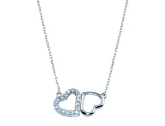 PARIKHS Rhodium Plated CZ Twin Hearts Necklace in 925 Sterling Silver