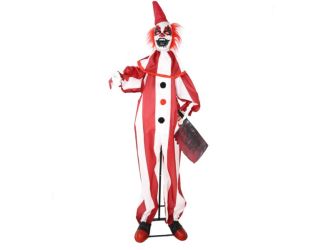 Lifesize Animatronic Clown Holding Knife with Lights and Sound, Indoor/Covered Outdoor Halloween Dec